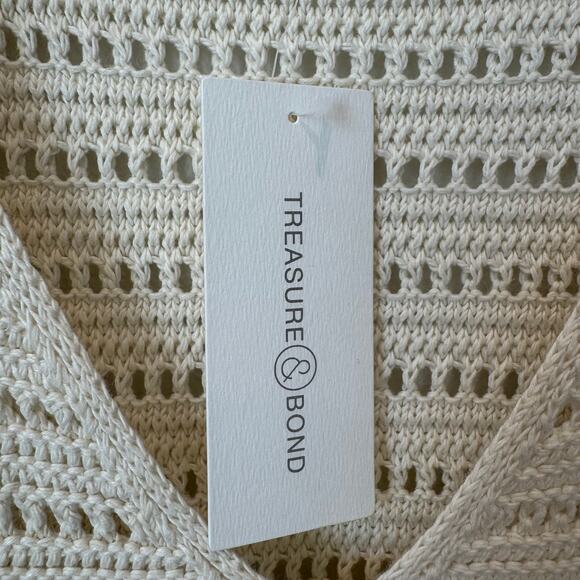 Treasure & Bond Flutter Sleeve Crochet Cream Linen Blend Sweater NEW Large - Picture 8 of 11